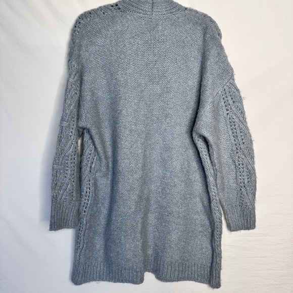 ANTHROPOLOGIE Blue Chunky Cable Knit Longline Open Front Cardigan Sweater Small - Picture 2 of 10